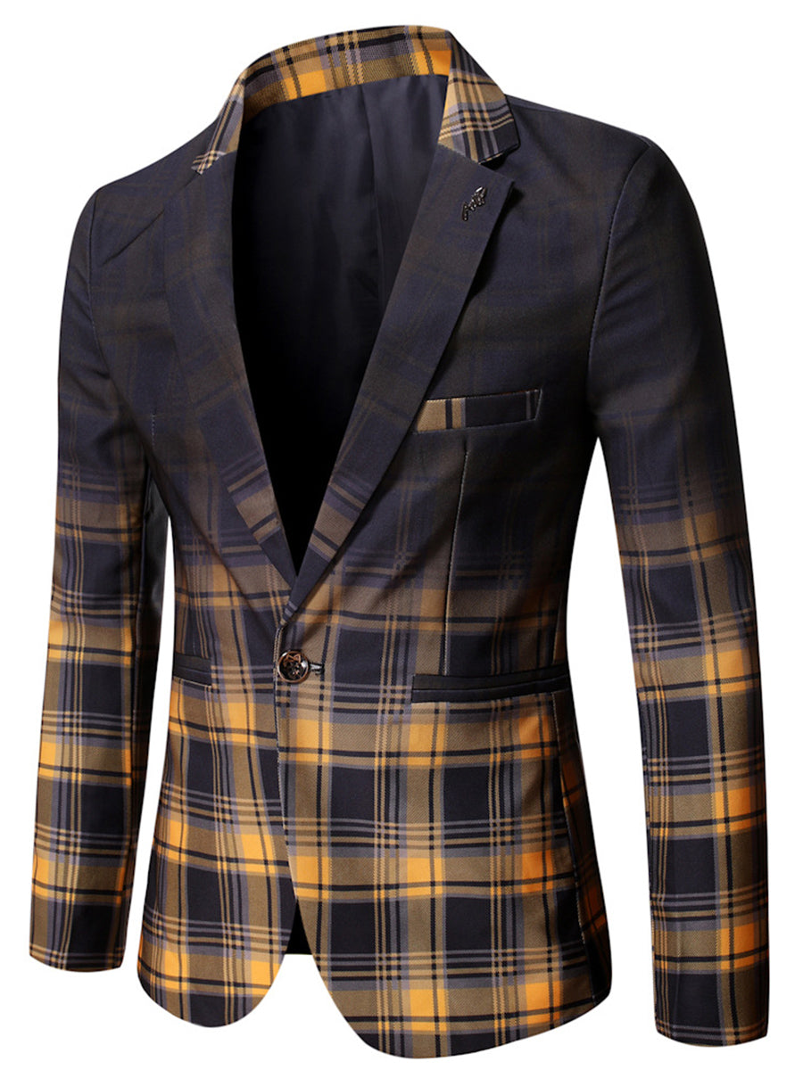 Gradient Checkered Business Mens Blazer SM090507