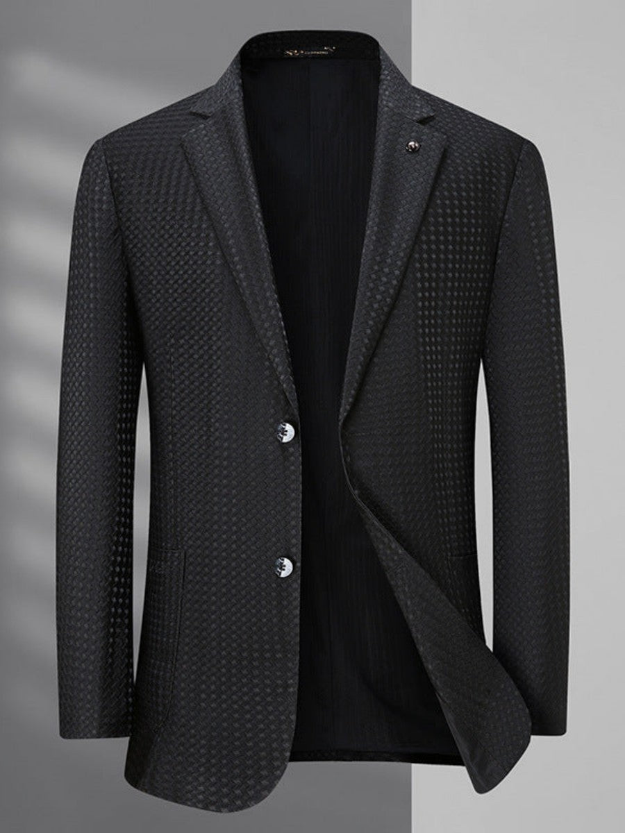 Plus Size Men's Diamond Pattern Black Casual Blazer SM110906