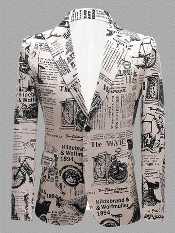 Plus Size Men's Slim Fit Casual Newspaper Letters Print Blazer SM101304