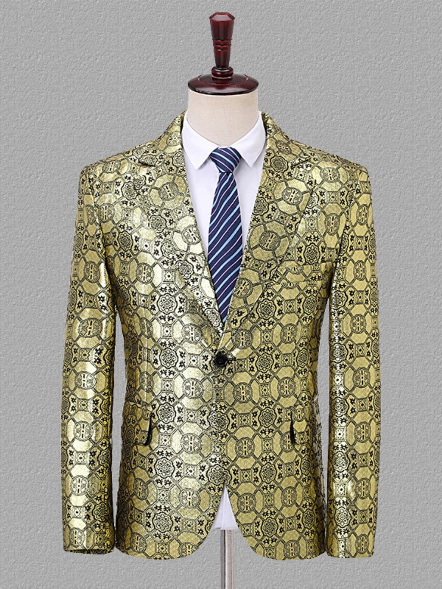 Men's Gold Jacquard One Button Formal Blazer Coat SM102502