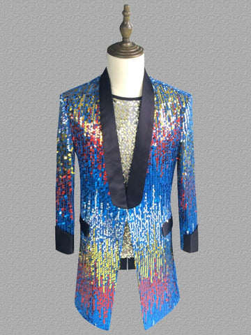 Men's Gradient Sequin Stage Long Tuxedo Jacket SM102805