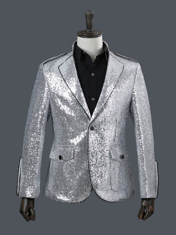 Men's Silver Sequin Stand Collar Fashion Prom Blazer SM102004