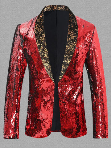 Plus Size Men's Sequin Glitter Tuxedo Blazer Dress Coat SM101301