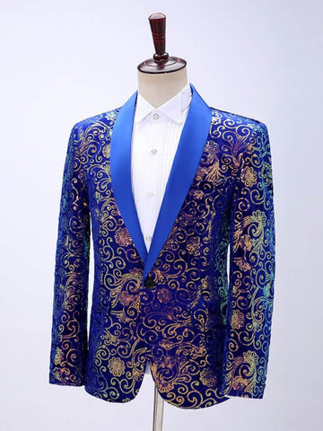 Men's Velour Floral Sequin Glitter Costume Blazer SM102701