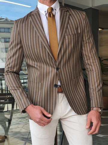 Men's Slim Fit Striped Print Casual Blazer Coat SM102410