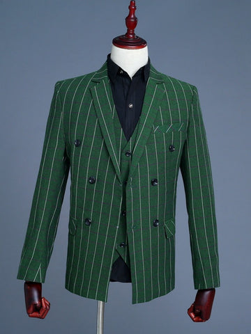 Men's Slim Fit Green Plaid 3 Pieces Blazer Suit SM102003