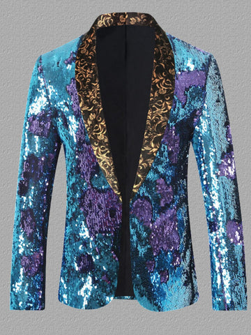 Plus Size Men's Sequin Glitter Tuxedo Blazer Dress Coat SM101301