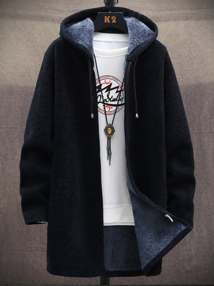 Men Solid Color Mid-length Warm Hooded Jacket SM102602