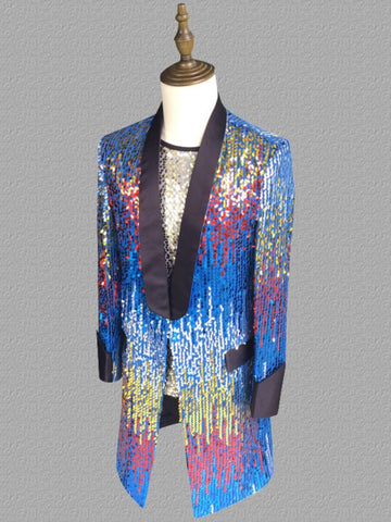 Men's Gradient Sequin Stage Long Tuxedo Jacket SM102805