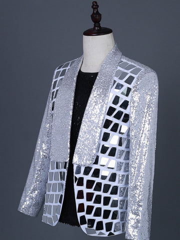 Men's Silver Sequin Reflector Mirror Style Blazer SM110402