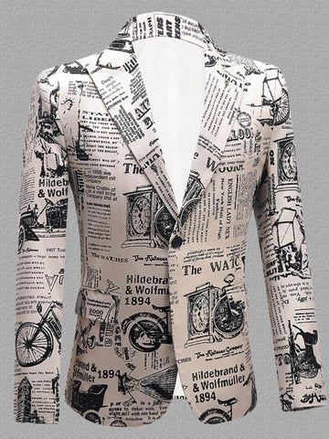 Plus Size Men's Slim Fit Casual Newspaper Letters Print Blazer SM101304