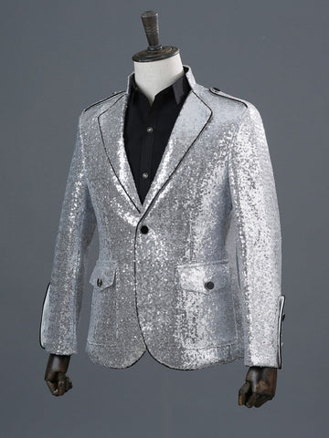 Men's Silver Sequin Stand Collar Fashion Prom Blazer SM102004