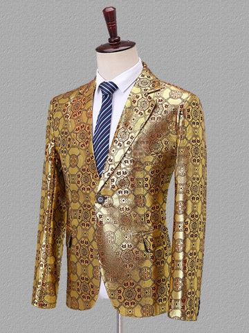 Men's Gold Jacquard One Button Formal Blazer Coat SM102502