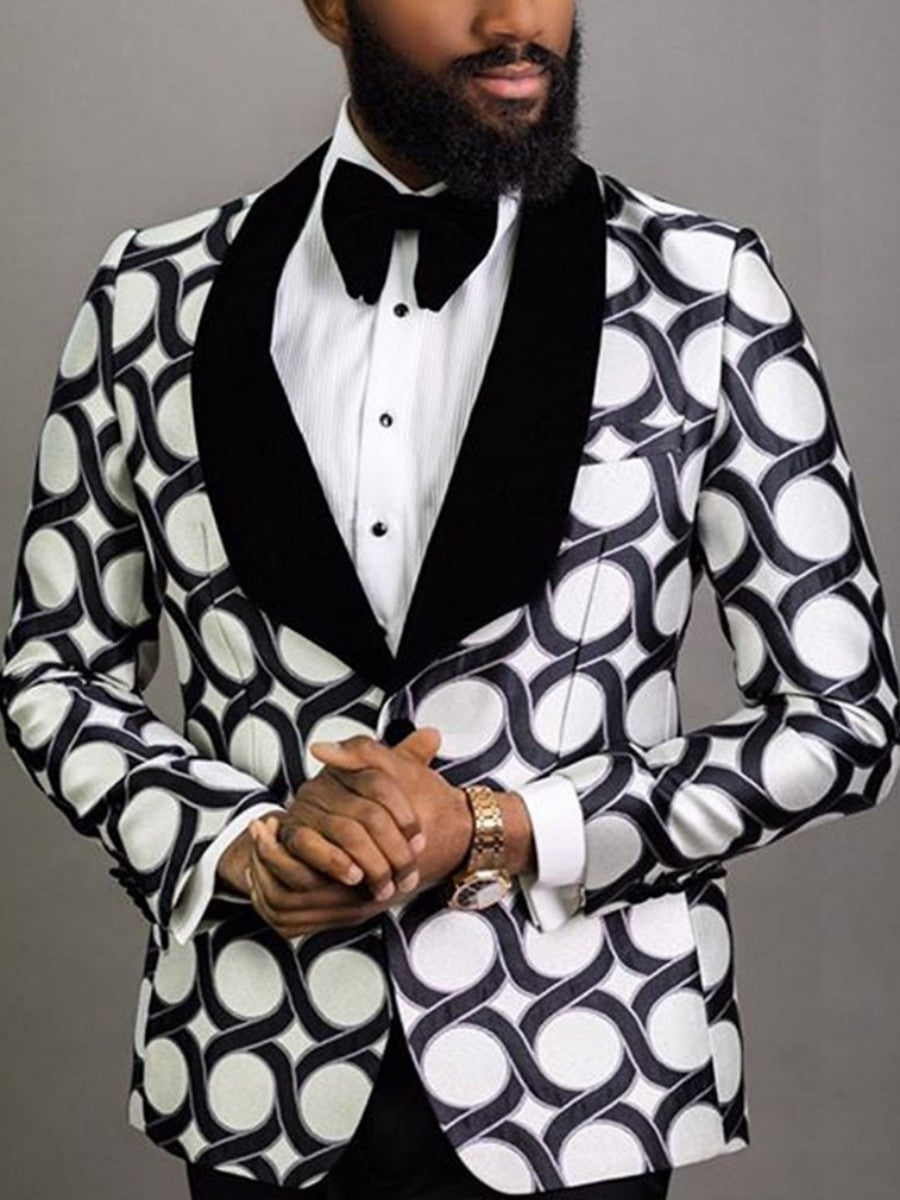 Plus Size Men's Retro Color Contrast Print Suit Blazer SM102005