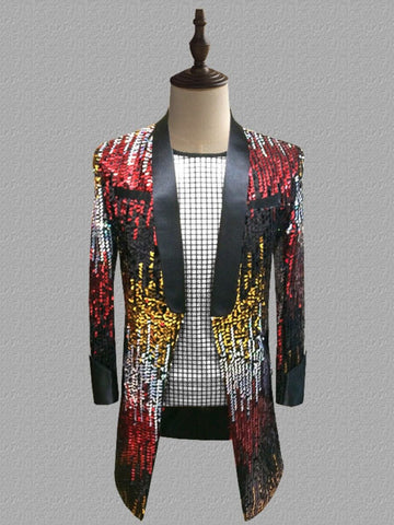 Men's Gradient Sequin Stage Long Tuxedo Jacket SM102805