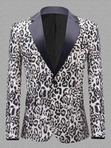 Plus Size Men's Leopard Jacquard Slim Fit Tuxedo Blazer SM101206