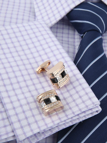 Men's Rose Gold Black Gem French Cufflinks SM111006