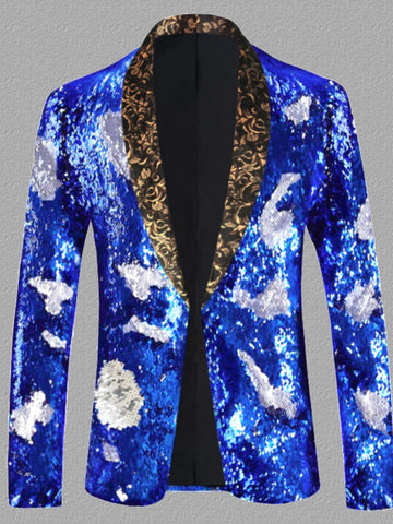 Plus Size Men's Sequin Glitter Tuxedo Blazer Dress Coat SM101301