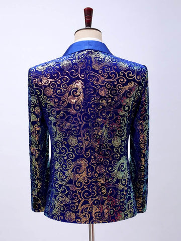 Men's Velour Floral Sequin Glitter Costume Blazer SM102701