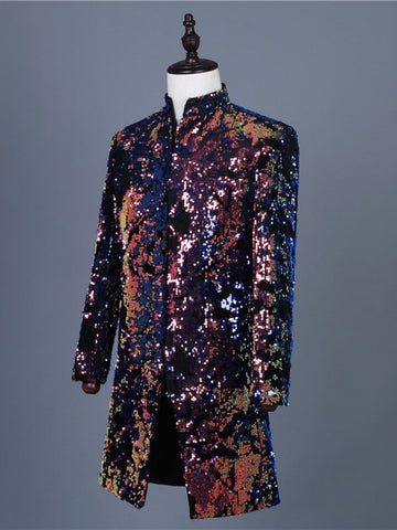 Plus Size Men's Glitter Sequin Longline Suit Jacket SM101202