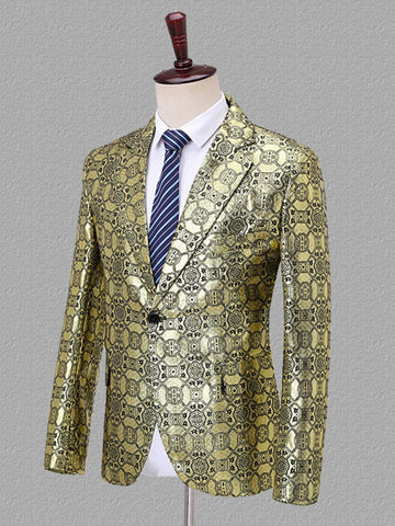 Men's Gold Jacquard One Button Formal Blazer Coat SM102502