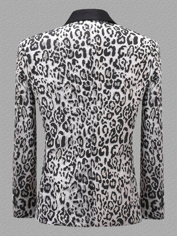 Plus Size Men's Leopard Jacquard Slim Fit Tuxedo Blazer SM101206