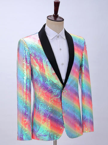 Mens Rainbow Glitter Sequin Costume Suit Blazer SM102703