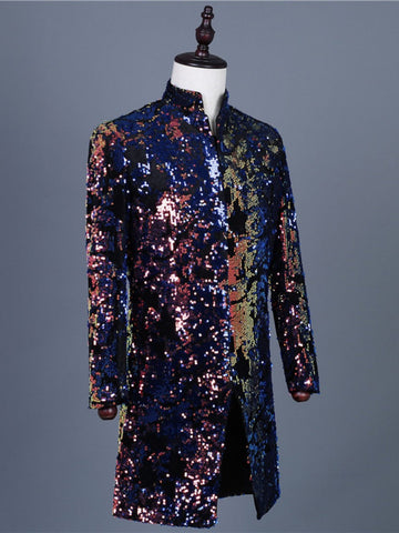 Plus Size Men's Glitter Sequin Longline Suit Jacket SM101202