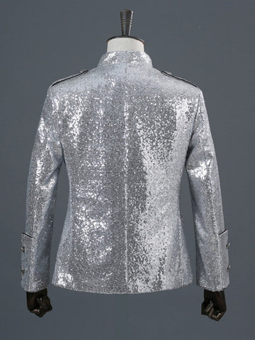 Men's Silver Sequin Stand Collar Fashion Prom Blazer SM102004