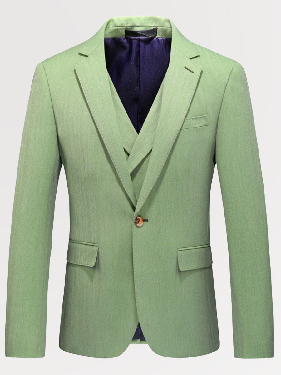 Men's Slim Fit Solid Green Wedding 3 Piece Suits SM110407