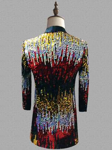 Men's Gradient Sequin Stage Long Tuxedo Jacket SM102805