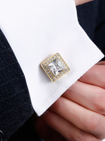 Men's Gold Square Zircon Inlaid Frech Cufflinks SM111007