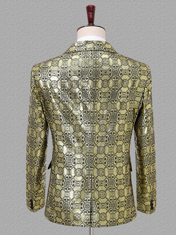 Men's Gold Jacquard One Button Formal Blazer Coat SM102502