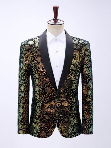 Men's Velour Floral Sequin Glitter Costume Blazer SM102701