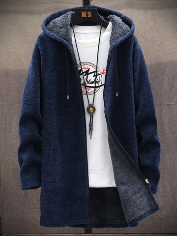 Men Solid Color Mid-length Warm Hooded Jacket SM102602