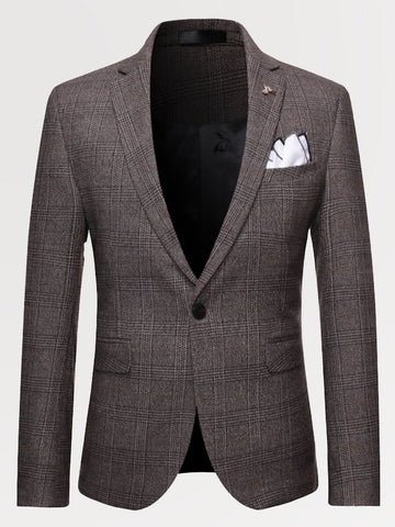 Men's Slim Fit Plaid Casual Suits Blazer + Vest + Pants SM110406