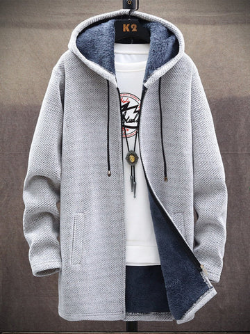 Men Solid Color Mid-length Warm Hooded Jacket SM102602