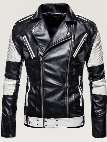 Plus Size Men's Lapel Sports Motorcycle Leather Jacket SM101409