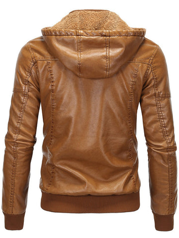 Men's Classic Stand Collar Thicken Hooded Leather Jacket SM100609