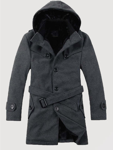 Men's Winter Thicken Fleece Cotton Mid-length Hooded Coat SM100607