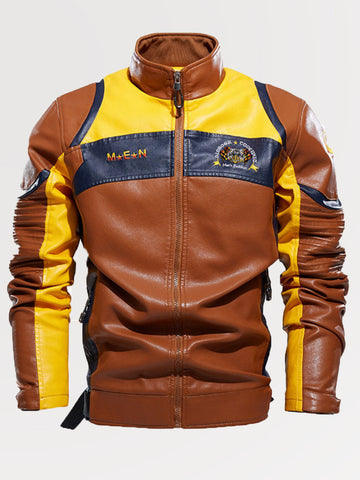 Fashionable Plus Size Men's Leather Motorcycle Jacket SM101703