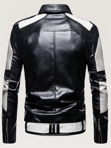 Plus Size Men's Lapel Sports Motorcycle Leather Jacket SM101409