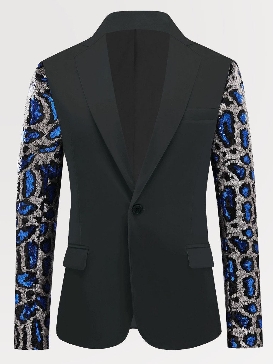 Men's Slim Fit Leopard Sleeve Sequin Tuxedo Jacket SM102801