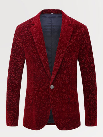 Men's Floral Print Red Velvet Costume Blazer SM102708