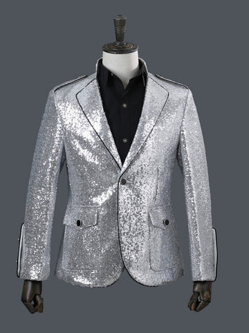 Men's Silver Sequin Stand Collar Fashion Prom Blazer SM102004