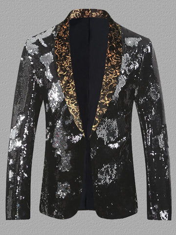 Plus Size Men's Sequin Glitter Tuxedo Blazer Dress Coat SM101301