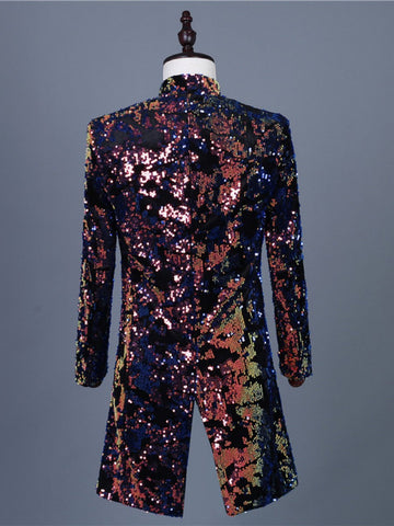 Plus Size Men's Glitter Sequin Longline Suit Jacket SM101202