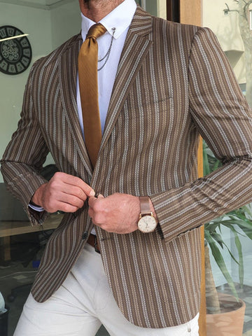 Men's Slim Fit Striped Print Casual Blazer Coat SM102410