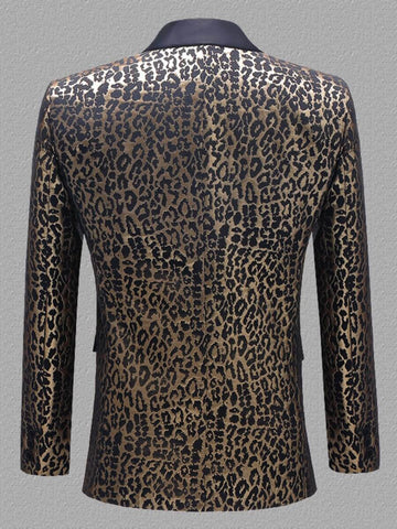 Plus Size Men's Leopard Jacquard Slim Fit Tuxedo Blazer SM101206