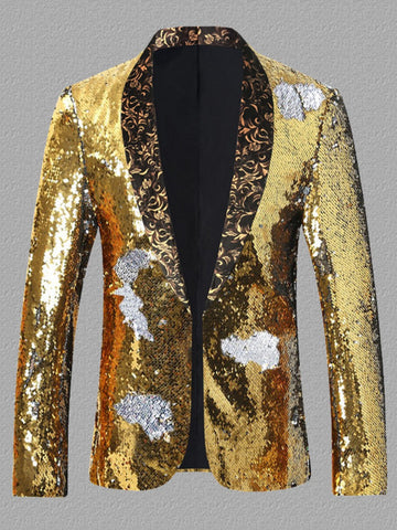 Plus Size Men's Sequin Glitter Tuxedo Blazer Dress Coat SM101301